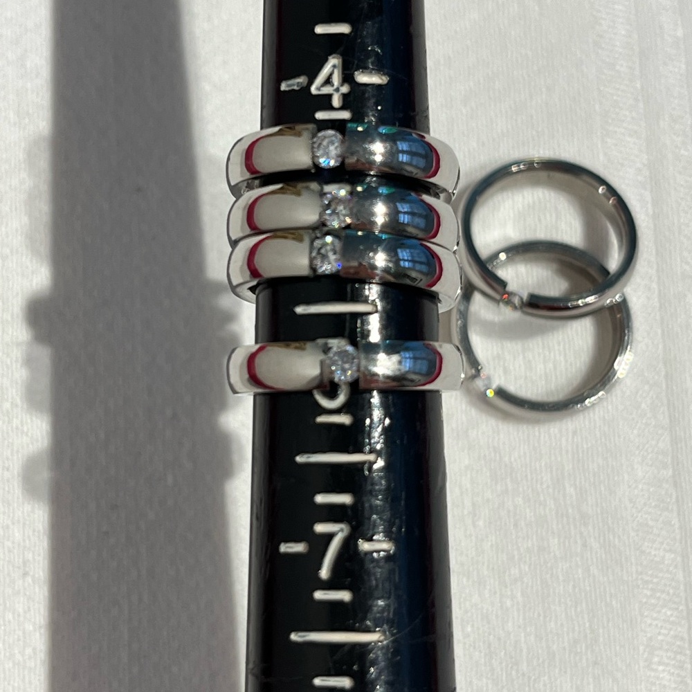 Stainless Steel Stackable Band Rings Trio with Clear Floating Rhinestone, Sz 6 - Picture 6 of 7